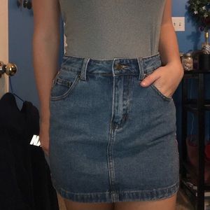 Forever 21 small jean skirt with writing true love in white & red on the side